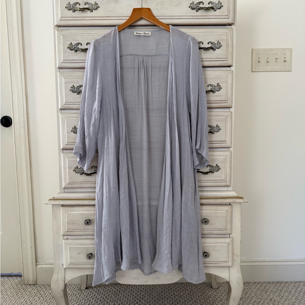 Helen’s Heart Grey Gauze Beach Boho Pocketed Duster Cardigan